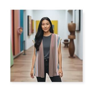 new La Rok ༄ Cashmere Waterfall Sweater Hoodie ༄ Warm Cocoa + Stripes ༄ Large ༄